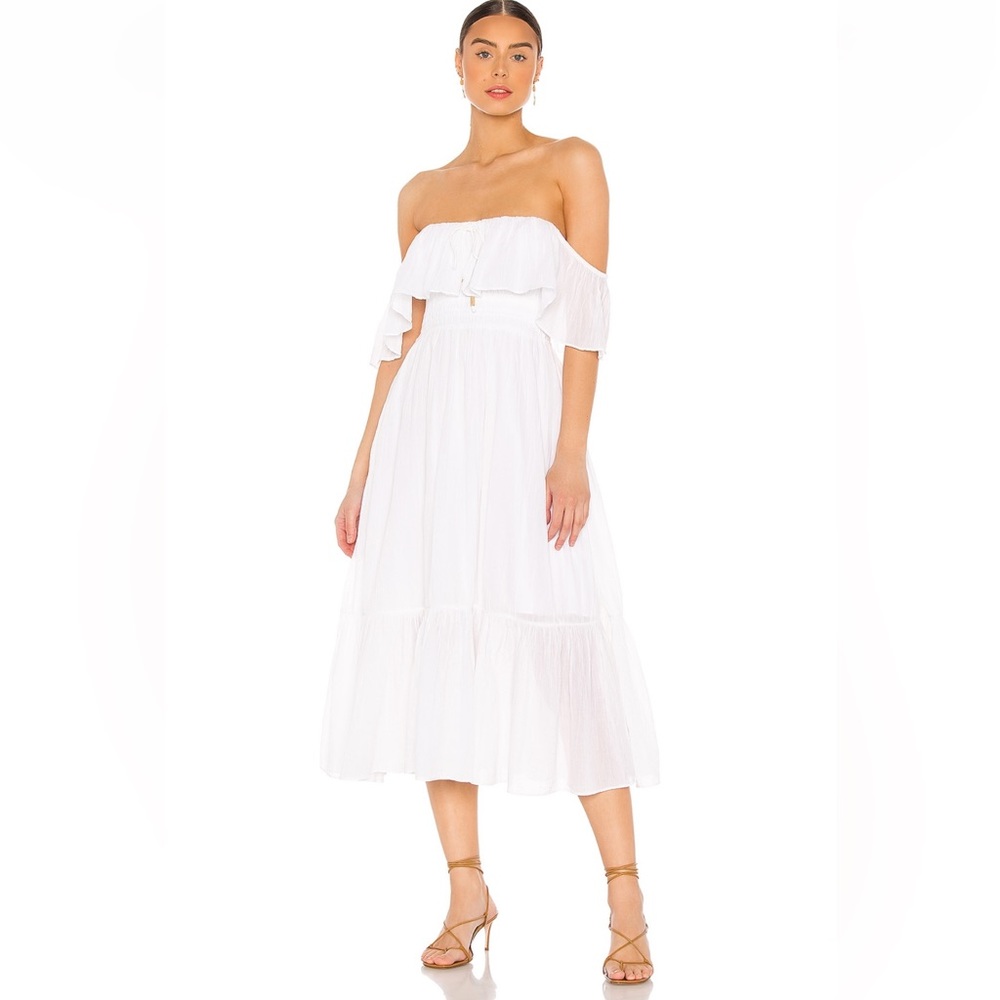 Majorelle Off the Shoulder White Midi Dress